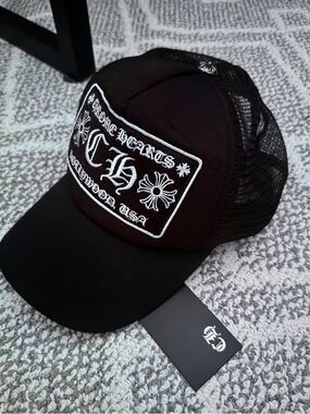 Chrome Hearts Black Cap with White Embroidered Patch